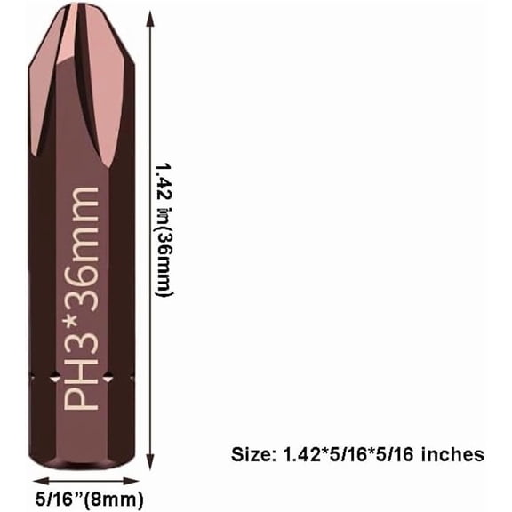 UYGDUY-PH3 Bit,8 Pcs PH3 Phillips Bit with 5/16(8mm) Hex Shank, 36mm Length S2 Alloy Steel PH3 Bits Set Bulk