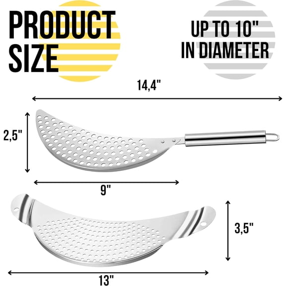 UYGDUY-Pack of 2 Pot Strainer with Handle  10 Inch Stainless Steel Colander with Handle Held Crescent Drainer Pan Crescent Pot Strainer Stainless Steel for Kitchen