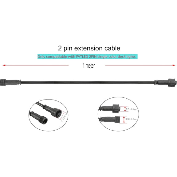 UYGDUY-Pack of 5, 1m 3.28ft 2Pin Extension Cable Wire with Male and Female Connectors at Both Ends for Single Color LED Deck Light