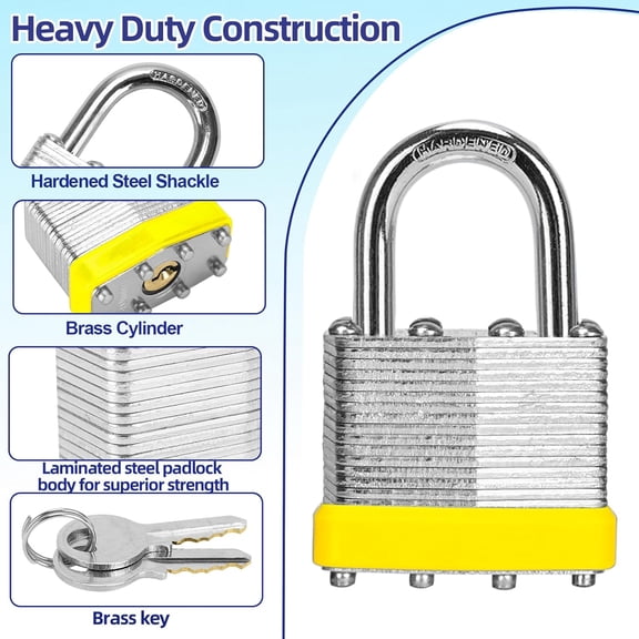 UYGDUY-Padlocks with Same Key, 6 Pcs Laminated Keyed Padlock (1-9/16", 40mm), Keyed Alike Locks, Normal Shackle, for Storage Locker, Hasp Latch, Toolbox, Sheds