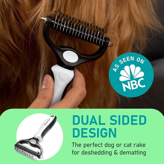 UYGDUY-Pet Grooming Brush - Double-Sided Undercoat Rake for Dogs and Cats, Extra Wide, Reduces Shedding by 95%, White