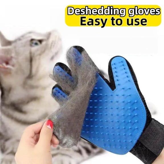 UYGDUY-Pet Grooming Glove - Gentle Deshedding Brush Glove for Dogs & Cats, 2 Pack (Blue & Black), Efficient Pet Hair Remover Mitt, Soft Silicone Tips for Massage & Bathing