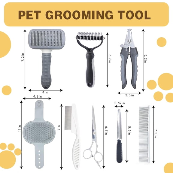 UYGDUY-Pet Grooming Tools Kit for Dogs and Cats,8-in-One Home Pet Grooming Set,Includes Safety Scissors Set,Hair Removal Brush, Nail Clipper and File for Small Medium Large Dogs and Cats