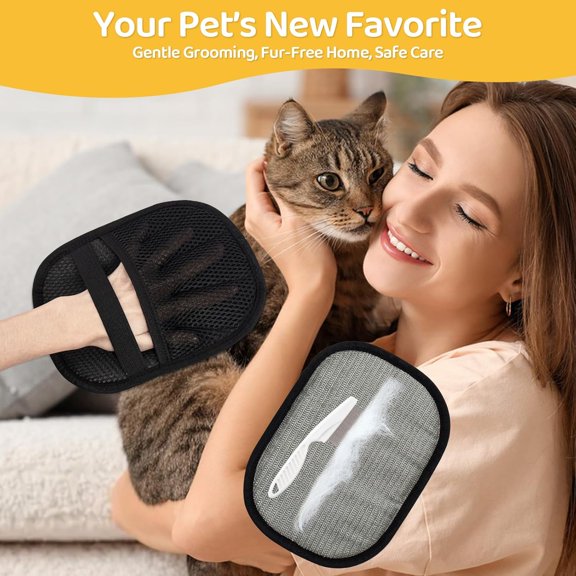 UYGDUY-Pet Hair Removal Glove for Dogs & Cats, Upgraded 2PCS Five-Finger Electrostatic Pet Hair Remover with Grooming Comb, Reusable Washable Magic Brush Hair Tool Mitt for Clothing, Couch, Carpet, C