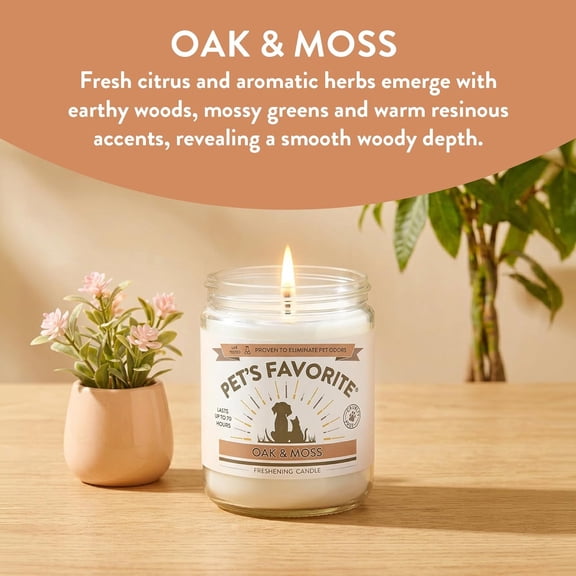 UYGDUY-Pet Odor Candle, Clean Burning, Long Lasting Oak Scented Candle with a Natural Fiber Wick and 70 Hour Burn Time, Oak and Moss - Pack of 1