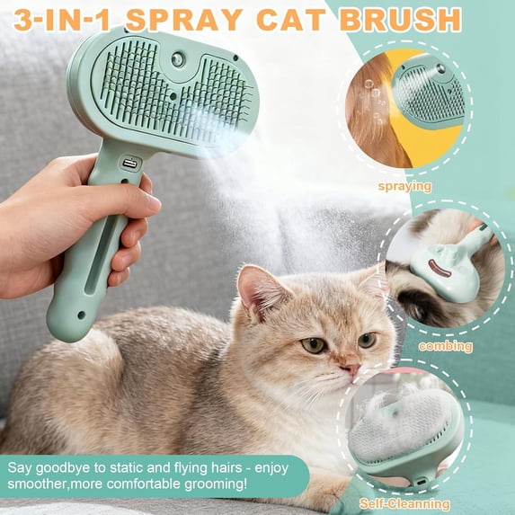 UYGDUY-Pet Steam Brush for Dogs and Cats, 3 in 1 Steam Grooming Brush for Hair Shedding and Removal, Cleaning Spray Comb with Mist for Long-Haired Pets, Include Flea Comb, Nail Clippers, 2 Pet Toothb