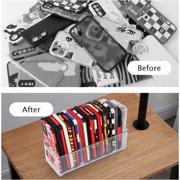 UYGDUY-Phone Case Box Organizer, Clear Storage Bins w Handles for Kitchen Organization, Multifunctional Phone Case Storage Holder for Classroom, Desk, Cupboard, Cabinet