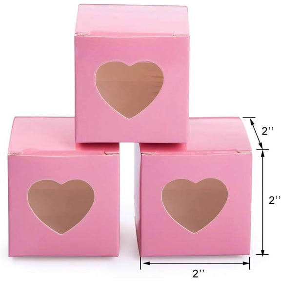 UYGDUY-Pink Gift Boxes 2x2x2 inch with Clear Plastic Window for Candy Treat Gift Wrap Box Party Favor 50pc by MOWO