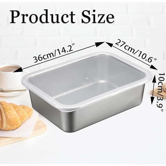 UYGDUY-Pizza Dough Proofing Box, Stackable Stainless Steel Food Storage Box Container with Lid, Fits 4-6 Dough Balls, 14.1 x 10.6 Inch Large Capacity Household Pizza Dough Container