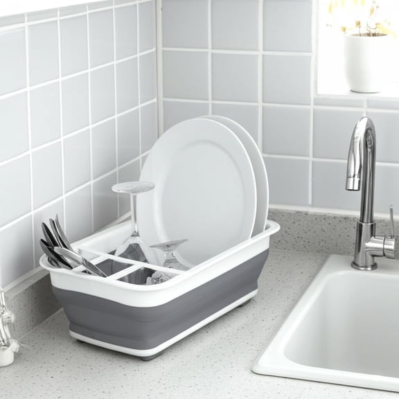UYGDUY-Plastic Collapsible Dish Drying Rack, Foldable Dinnerware Drainer Organizer for Storage,Kitchen