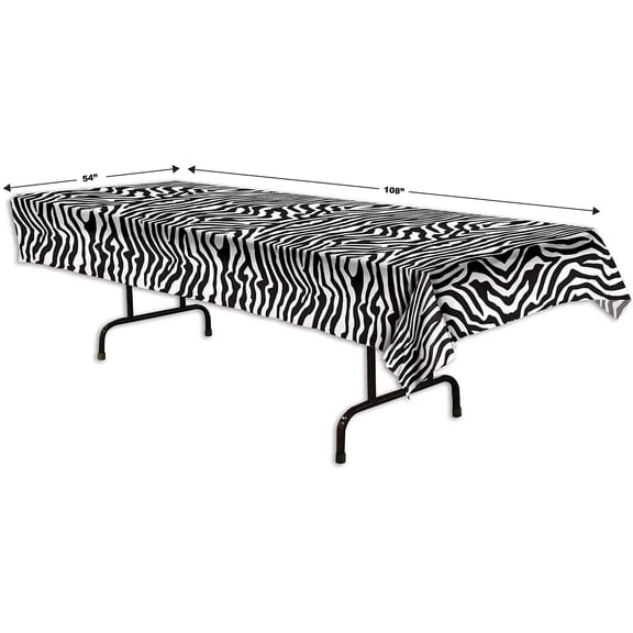 UYGDUY-Plastic Disposable Rectangular Zebra Print Table Cover Bachelorette Birthday Party Supplies and Tableware, 54"x108", Black, White