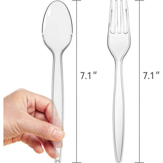 UYGDUY-Plastic Forks and Spoons Silverware Set 150PCS, Heavy Duty Utensils 75 Clear Forks 75 Clear Spoons Disposable Utensils