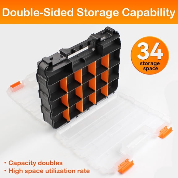 UYGDUY-Plastic Tool Box,Double Side Tool Organizer Small Parts Tool Box Hardware Organizer with Removable Plastic Dividers for Bead/Screws/Nuts/Nails/Bolts/Bins/Crafts