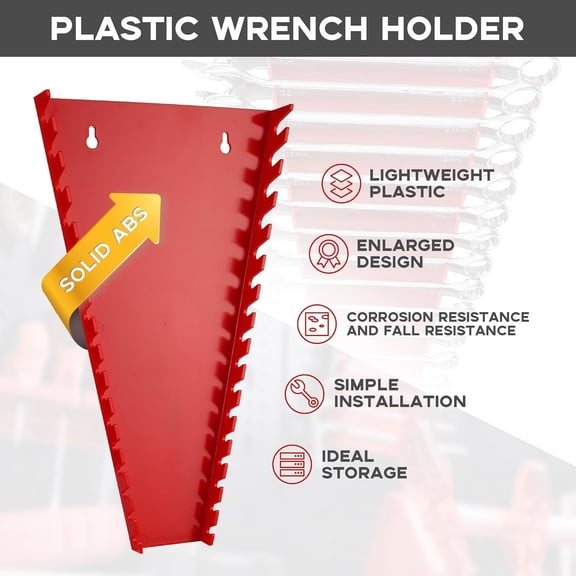 UYGDUY-Plastic Wrench Organizer, Premium High-density Wrench Holder, Large Wrench Racks for Wall and Tool Box, 64 Slots Fit SAE&Metric Wrenches Tray(4Red)