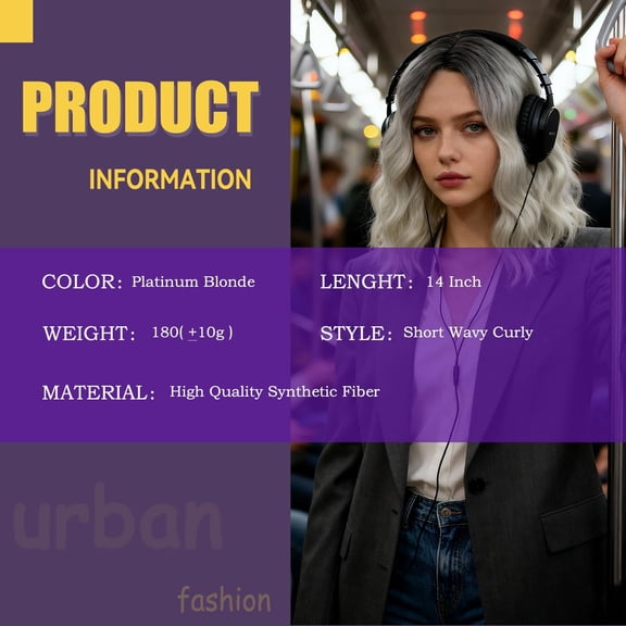 UYGDUY-Platinum Blonde Bob Wig 14 Inch Short Wavy Shoulder Length Wave Wig for Women Middle Part Natural Looking Heat Resistant Synthetic Wigs Soft Curly Hair for Daily Party Cosplay