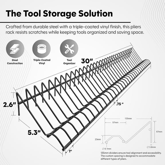 UYGDUY-Pliers Rack for Tool Drawer Storage, Holds 32 Tools, Steel Frame, Triple-Coated Vinyl, Adjustable Organizer for Toolboxes, Durable Holder for Home, Garage, and Professional Use