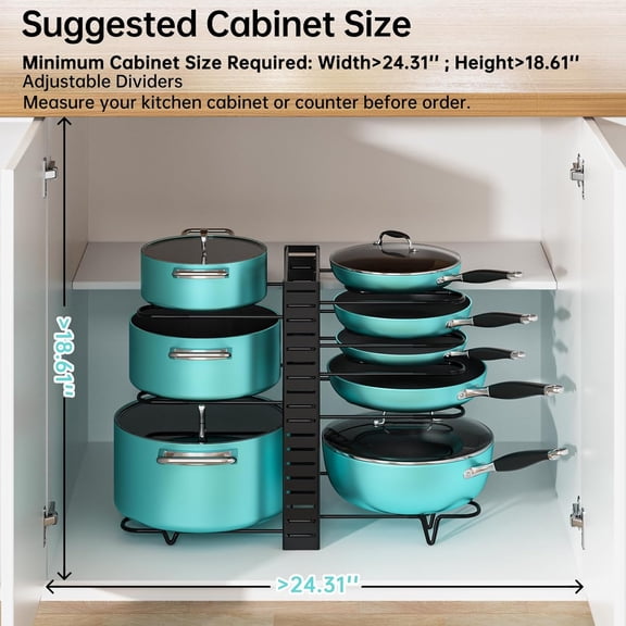 UYGDUY-Pots and Pans Organizer Rack under Cabinet 16.61 Height, 8 Tiers Adjustable Pot Pan Rack with 3 DIY Methods, Pot Lid holder for Kitchen Cabinet Organizers and Storage