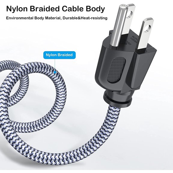 UYGDUY-Power Cord, 10A 18AWG AC Power Cable 10FT(3m) Nylon Braided 3 Prong Power Cord Replacement Power Cable UL Certified for Computer, TV, Monitor, Printer, PC, Projector, Power Supply