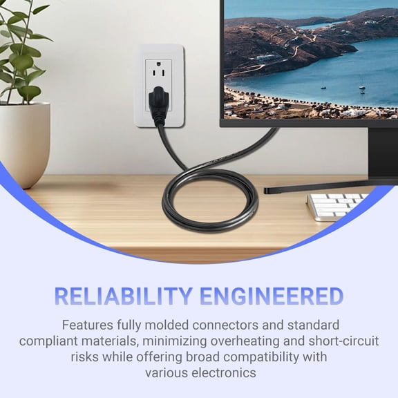 UYGDUY-Power Cord Cable, 5 Feet, 18 AWG 2C, 250V 10A, 3 Prong Replacement AC Power Cord for Computer, TV, Monitor, Printer, and Kitchen Appliances - 2 Pack