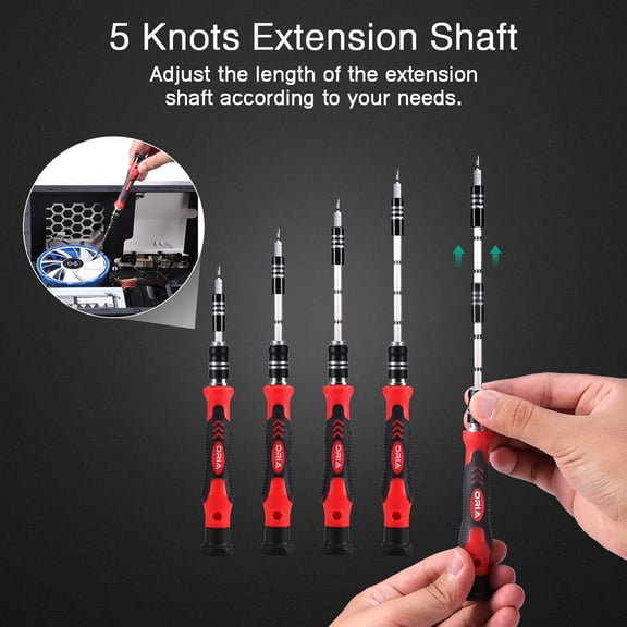 UYGDUY-Precision Screwdriver Kit, Mini Screwdriver Set, 61 in 1 with 57 Bits Repair Tools with Flexible Shaft, Extension Rod for Mobile Phone, Smartphone, Tablet, PC, Red