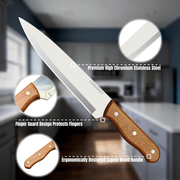 UYGDUY-Premium Kitchen Chef's Knife - 8" (20.3cm) Ultra-Thin Kitchen Blade | High Chromium Steel Construction, Artisan-Made Triple Rivet Design | Ideal For Professional & Home Chefs, All-Purpose Food