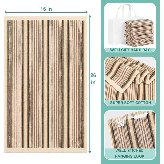 UYGDUY-Premium Kitchen Dish Towels for Drying Dishes, Large Cotton Kitchen Towels, Stripped Terry Dish Cloths, Thick Highly Absorbent Towel Sets with Hanging Loop, 16" X 26", 6 Packs Beige
