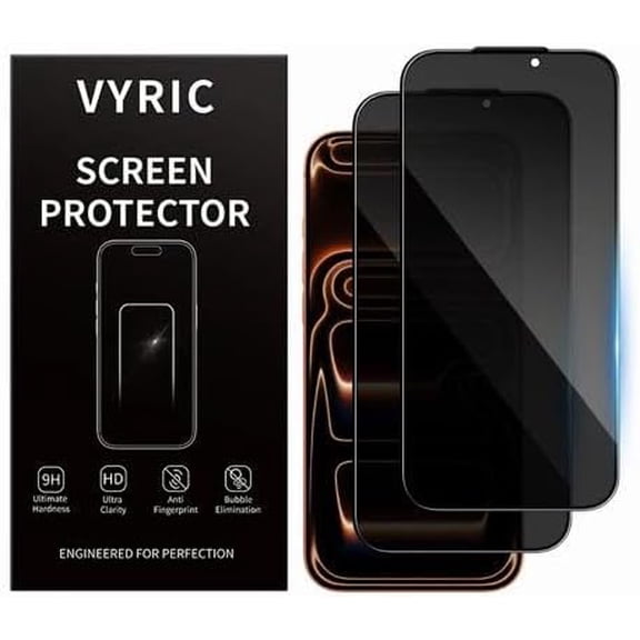 UYGDUY-Premium Tempered Glass Privacy Screen Protector for iPhone 17 Pro, 2 Pack 9H Hardness, Edge-to-Edge Coverage, Anti-Shatter, Oleophobic Coating