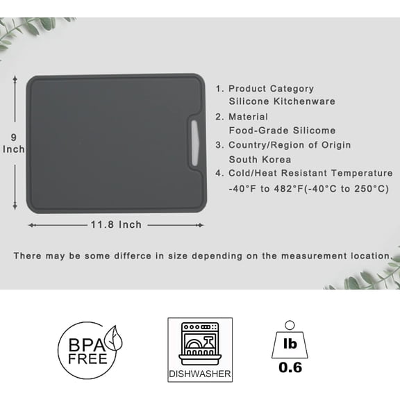 UYGDUY-Premium Thick & Flexible Silicone Cutting Mat, BPA Free, Knife Friendly, Non-Toxic, Anti-Slip, Dishwasher Safe, Space Saving, Easy Grip Handle, Ergonomic Design, Chopping Board (Grey, Medium)