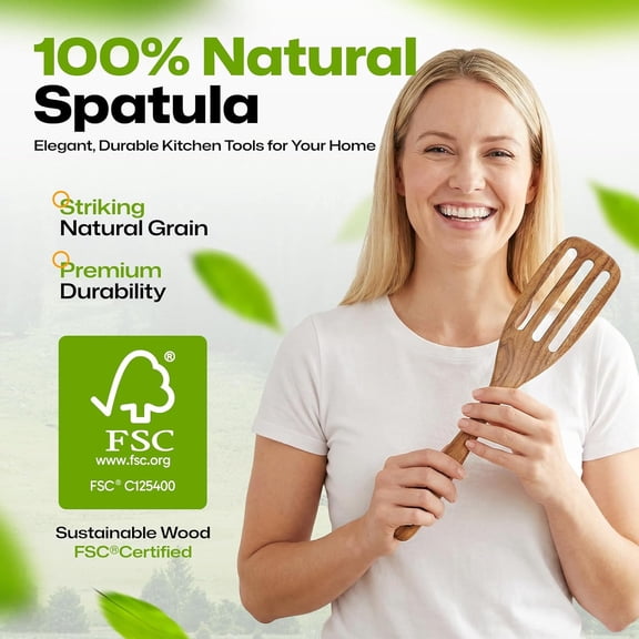 UYGDUY-Premium Wooden Slotted Spatula, Durable Teak Wood Cooking Spatula, Comfort Grip Wooden Kitchen Utensil, Perfect Cooking Gift for Home Cooks, Chefs, Women and Family