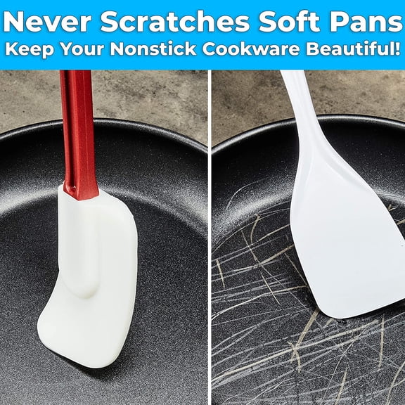 UYGDUY-Pro Grade, Heavy Duty 14 In Silicone Spoonula 2 Pack. Long, Heat Resistant Scraper Perfect for Nonstick Cookware. Best Red and White Spoon Spatulas for Making Cake. Great Non Scratch Spatula A