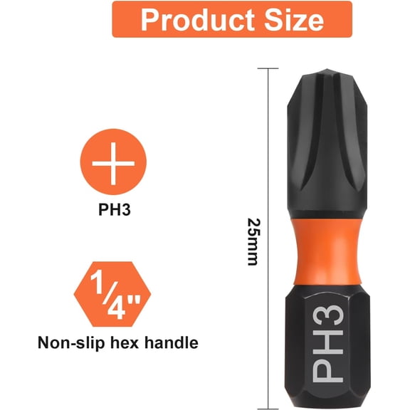 UYGDUY-Pro PH3 Bit Assortment - Screwdriver Bits Set 20Pcs, 25mm Length, Phillips Screwdriver Bit, 1/4 Inch Hex Shank, with Storage Box