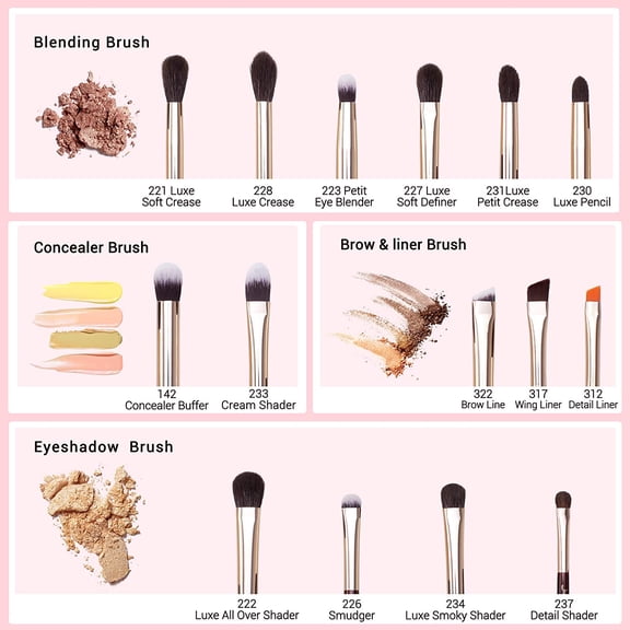 UYGDUY-Professional Eye Makeup Brushes Set Natural-Synthetic 15pcs for Eyeshadow Blending Concealer Eyeliner Eyebrow, Zinfandel T284