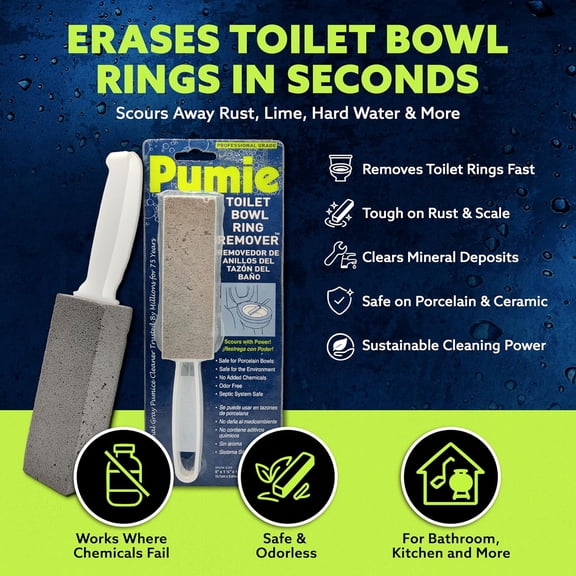 UYGDUY-Pumice Stone Toilet Bowl Cleaner (1-Pack) - Heavy Duty Scouring Stick for Toilet - Pumice Stone for Cleaning Rings, Bowls, Hard Water Stains, Lime, Rust, Sink - Includes Handle for Easy Use