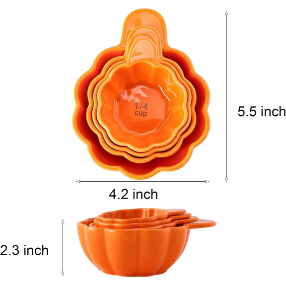 UYGDUY-Pumpkin-Shaped Measuring Cup Set - 4-Piece Ceramic Measuring Cups (1, , , ) - Ideal for Baking and Cooking - Cute Festive Kitchen Decor, Orange