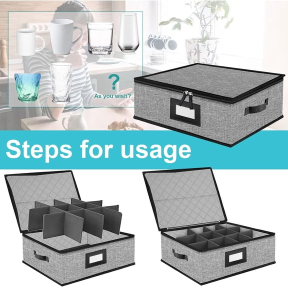UYGDUY-Quilted Mug Cup Storage Box-China Storage Containers Hard Shell,Cup Storage Containers with Lid for Moving Transport,Kichen Dinnerware Storage