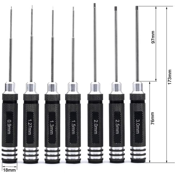 UYGDUY-RC Screwdriver Tools Kit 7pcs Hex Screw Driver Set for RC Models | 0.9mm 1.27mm 1.3mm 1.5mm 2.0mm 2.5mm 3.0mm