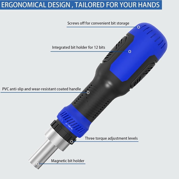 UYGDUY-Ratcheting Screwdriver Bit Set, 13-in-1 Multi Bit Ratchet Screw with Magnetic 1/4 Nut Driver Screwdriver, Suitable for Garage, Home, Workplace and DIY Repair (Blue)