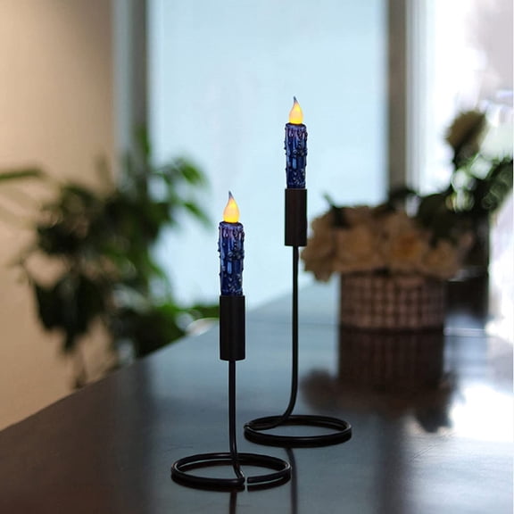 UYGDUY-Real Wax Hand Dipped Battery Operated LED Timer Taper Candles Rustic Primitive Flameless Lights Decor, 4-3/4 Inch, Navy Blue, 2 PCS in a Package