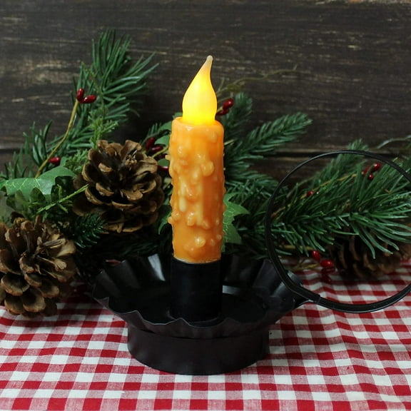 UYGDUY-Real Wax Hand Dipped Battery Operated LED Timer Taper Candles Rustic Primitive Flameless Lights Decor, 4-3/4 Inch, Orange, 2 PCS in a Package