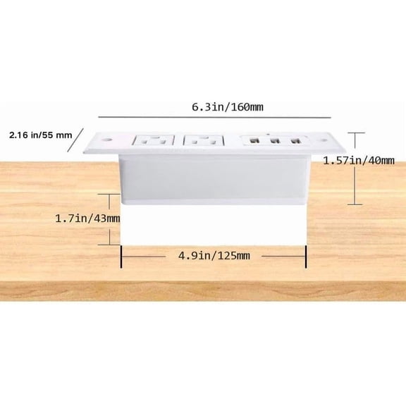 UYGDUY-Recessed Power Strip Mount Hidden Charging Station with USB Plug Multiple Surge Protector Outlet Extender with Extension Cord for Nightstand Furniture Bed Conference Table (White)