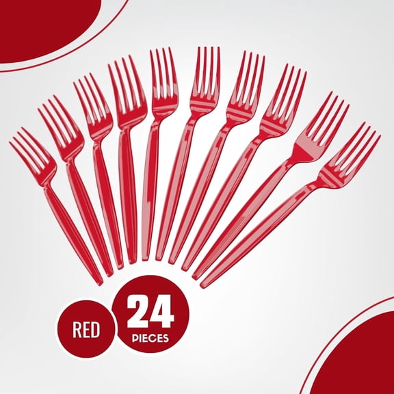 UYGDUY-Red Plastic Forks (24 Pack) Vibrant Red Disposable Party Forks, Lightweight Durable Plastic Cutlery for Birthday, Halloween, Valentines, Patriotic & Themed Party Supplies