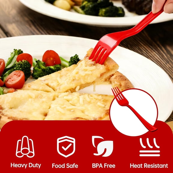 UYGDUY-Red Plastic Forks Disposable, 50 Count - 7.28 Inch Heavy Duty Disposable Cutlery Utensils Solid for Party, Picnic, Catering, Daily Use & More (Red)