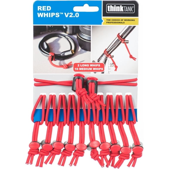 UYGDUY-Red Whips Adjustable Elastic Bungie Cable Ties V2.0 for Camera Accessories - 10 Regular, 2 Long Ties - Total Pack of 12