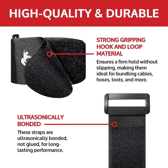 UYGDUY-Reusable Cinch Straps 1" x 30" - 10 Pack Multipurpose Quality Hook and Loop Securing Straps (Black)