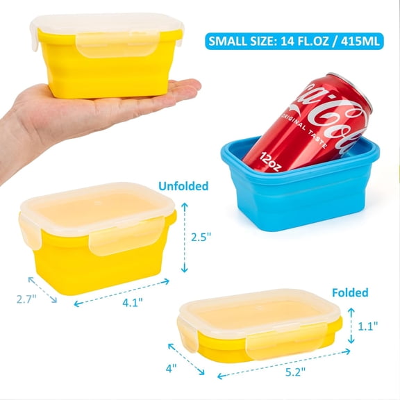 UYGDUY-Reusable Silicone Snack Sontainers with Lids, 14oz, Small Collapsible Food Storage Containers for Meal Lunch Small Portion, Stackable, Space Saver for RV, Travel, Microwave Dishwasher Safe, 6