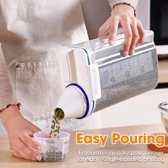 UYGDUY-Rice Container 4 Lbs / 2 Kg Rice Dispenser with Measuring Cup, BPA-Free Plastic Kitchen Pantry Food Storage Holder for Oatmeal Flour Grain, Small Pet Cat Dog Food Container