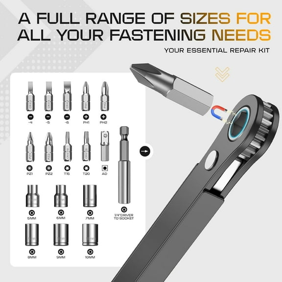 UYGDUY-Right Angle Screwdriver Mens Gifts - 90 Degree Offset Ratcheting Screwdriver Pocket Mini Low Profile Ratchet Wrench Bit Socket Set for Tight Space Cool Gadgets EDC Gear Tool Stocking Stuffers