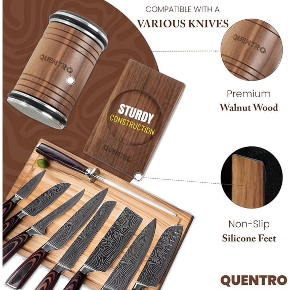 UYGDUY-Rolling Knife Sharpener Kit – Premium Walnut Wood – 15° & 20° Multi-Angle Magnetic Sharpener with Diamond Coated & Ceramic Honing Discs – Professional Knife Sharpening Tool for Kitchen, Chef &