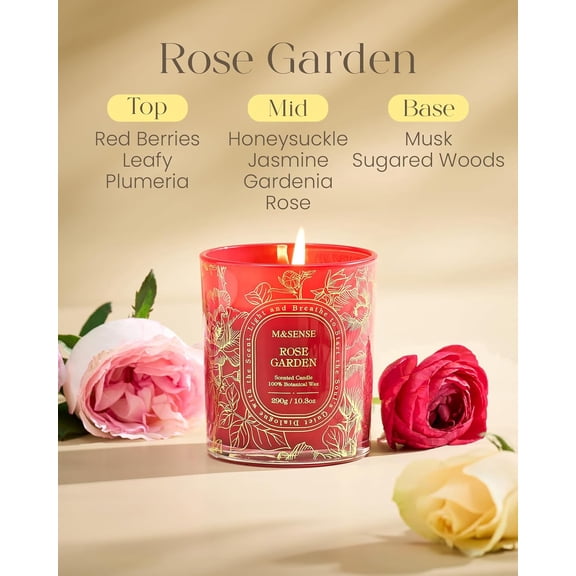 UYGDUY-Rose Garden Scented Candle, 10.3oz 55H Non-Toxic Soy Wax Clean Burn, Summer Romantic Aromatherapy, Home Decor, Gifts for Women