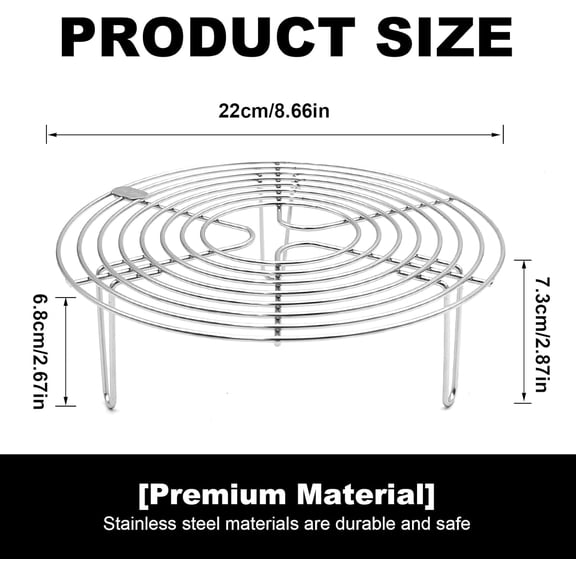 UYGDUY-Round Steamer Rack and Cooling Rack,Stainless Steel Pot Trivet, Cooking Rack,Wire Steamer Kettle Rack Holder, Air Fryer Cooking Steamer Rack for Baking Canning Cooking Steaming, 8.7''X2.8''
